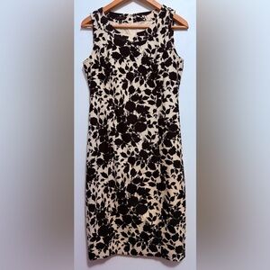 Talbots Black and Cream Floral Sheath Dress Lined